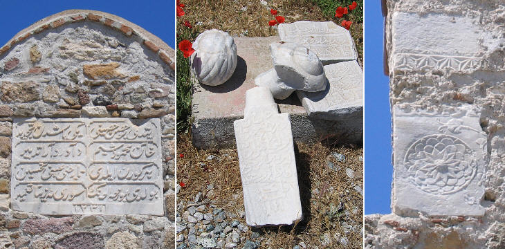 (left) XXth century inscription; (centre) Ottoman tombs ; (right) Ottoman relief