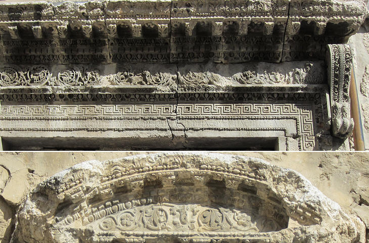 (above) Lintel of the southern entrance; (below) detail of a window