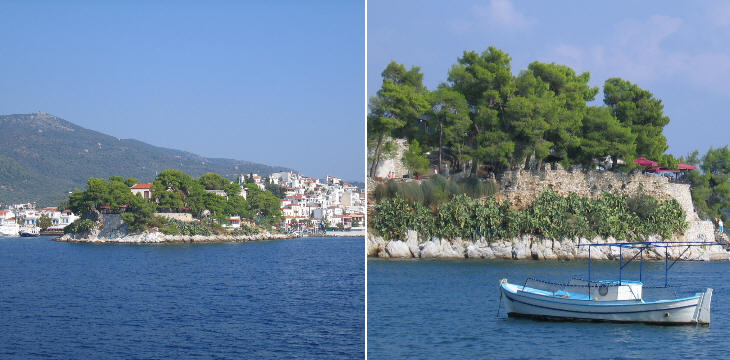 View of the Bourtzi of modern Skiathos