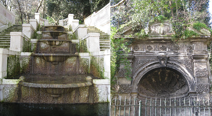(left) Fountain designed by Ferdinando Fuga; (right) niche at the top of the fountain